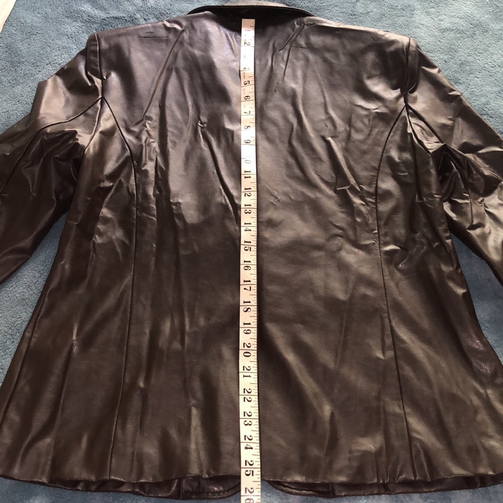 Faux Leather dark brown blazer jacket double button Women petite medium western - Picture 8 of 8